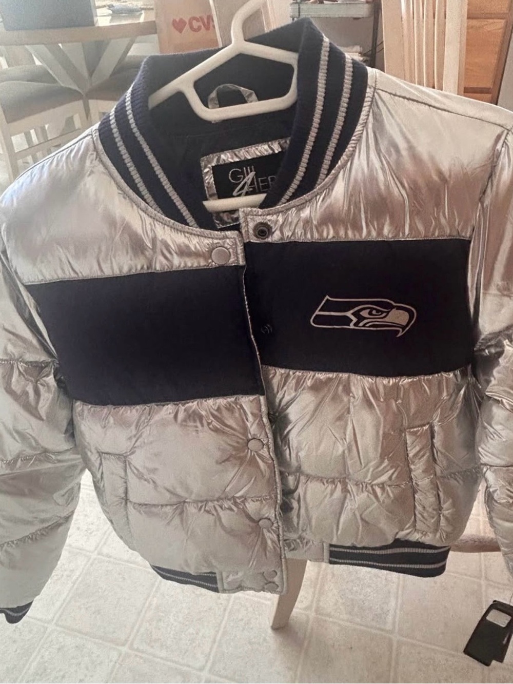 Seattle Seahawks Metallic Puffer Bomber Jacket